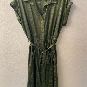 Green Button down Dress with Tie Waist
